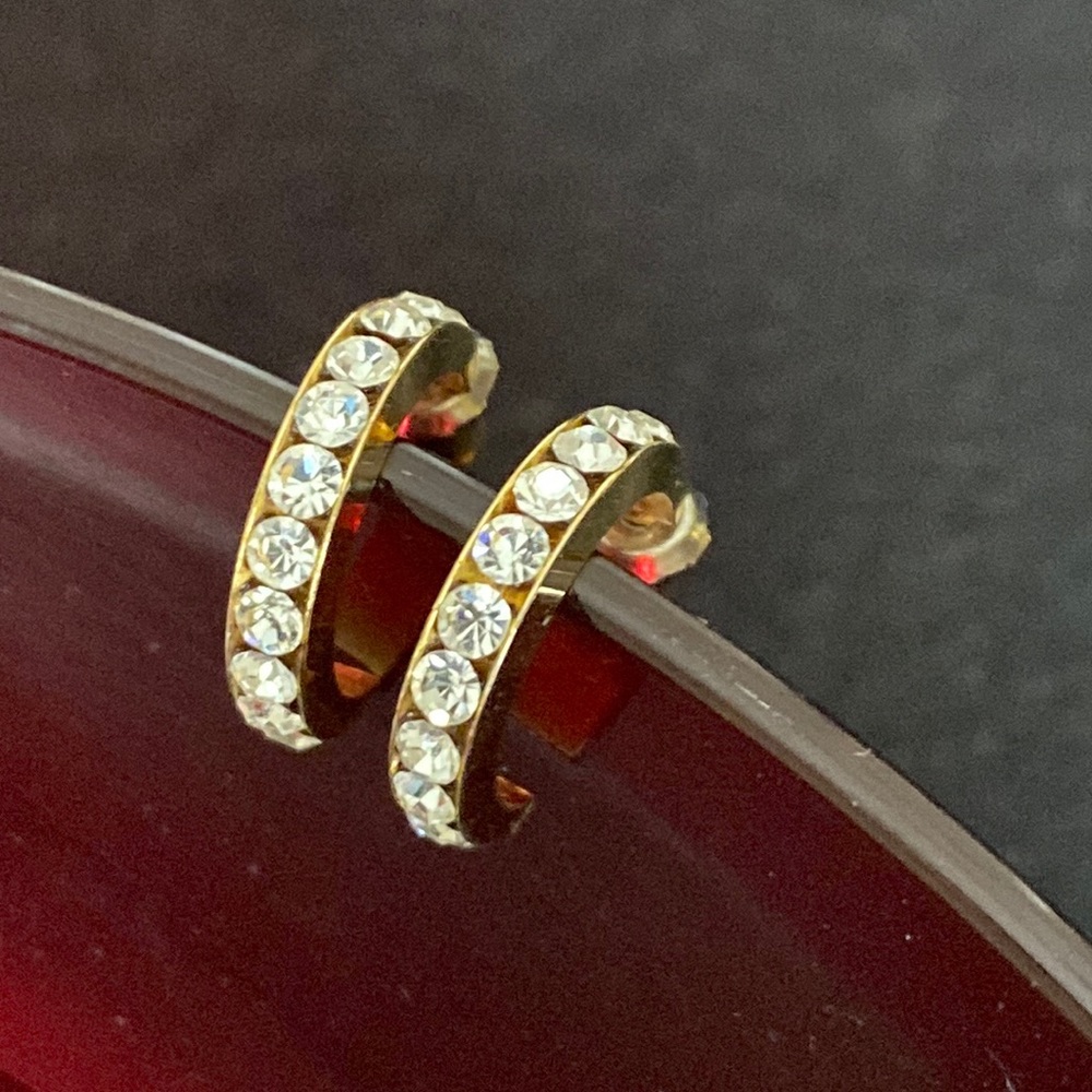 Gold Tone Faux Diamond C-Shape Earrings